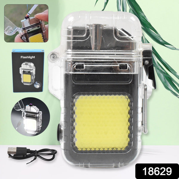 USB Rechargeable Electric Lighter & 3 Modes COB Flashlight (1 Pc)
