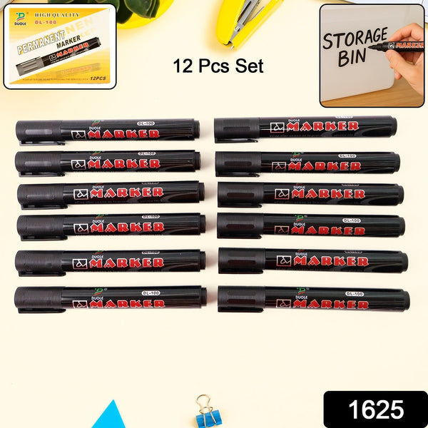 Premium Permanent Black Marker Pen Set (12 Pcs Set)