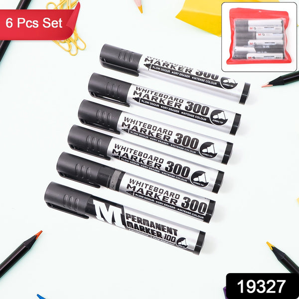 Premium Permanent Black Marker Pen Set (6 Pcs Set)