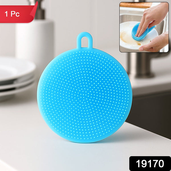 Sky Blue Silicone Dish Scrubber Sponge Mildew Free, Non Stick, Heat Resistant