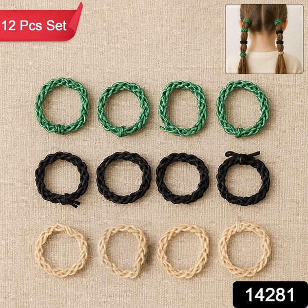Braided Elastic Hair Bands Set (12 Pc)