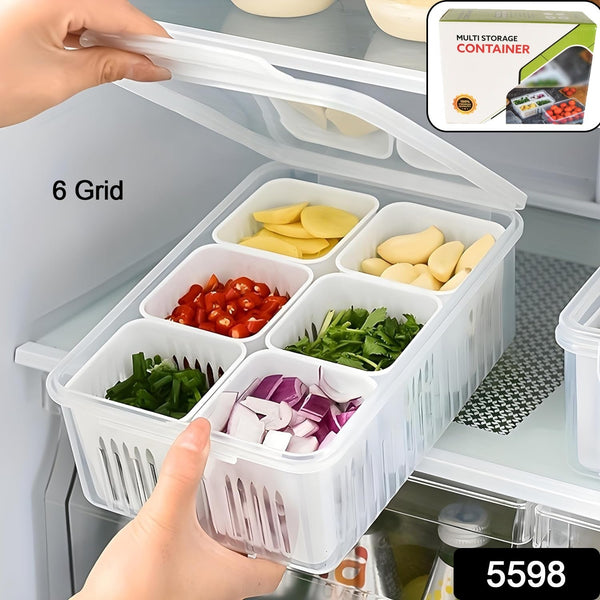 Fridge Storage Box – Freezer & Kitchen Organizer for Vegetables & Food (1 Pc) 6 Grid Color Box