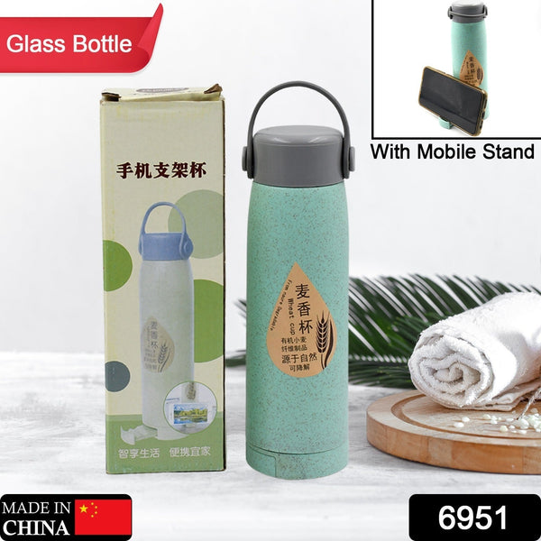 Creative Wheat Glass Water Bottle with Phone Holder (380ml, 80 Pc MOQ)