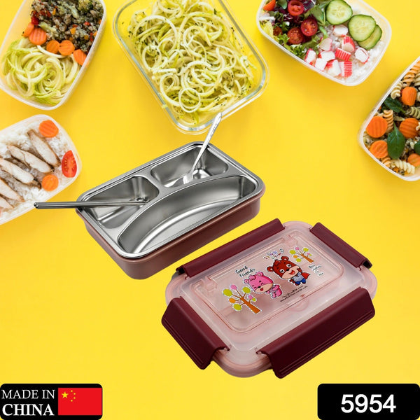 Food‑Safe Materials Kids Lunch Box With steel Spoon & chopsticks Compartment is Designed Made of 304 Stainless Steel Easy to Clean for School for Camping for Work for Home, Office