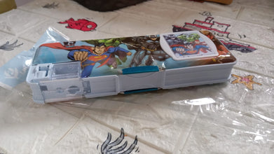 Double Sided Magnetic Geometry Box, Pencil Box with Calculator and Sharpener for Boys Art Plastic Pencil Box for Girls and Boys