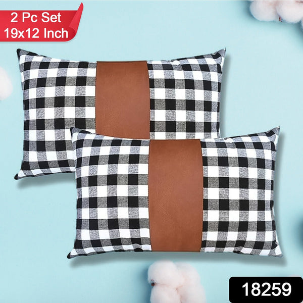 Pillow Covers, Leather & Cotton Cushion Covers (19 × 12 Inch / 1 Pair / 2 Pc)