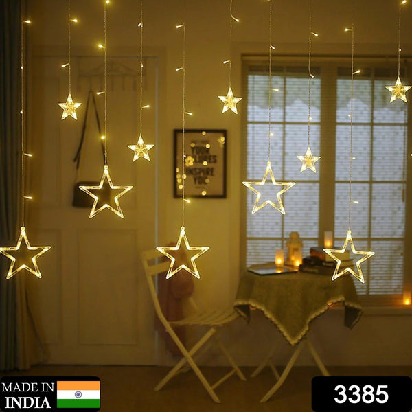 12 Stars LED Curtain String Lights with 8 Flashing Modes for Home Decoration, Diwali & Wedding LED Christmas Light Indoor and Outdoor Light ,Festival Decoration (Warm White / With Box)