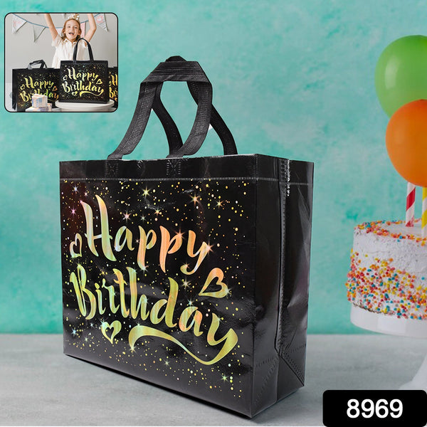 Birthday Gift Bag with Gold Shiny Stars, Reusable Party Gift Bags (1 Pc)