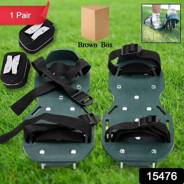 Lawn Aerator Spiked Sandals – Green Studded Garden Grass Shoes (1 Pair)